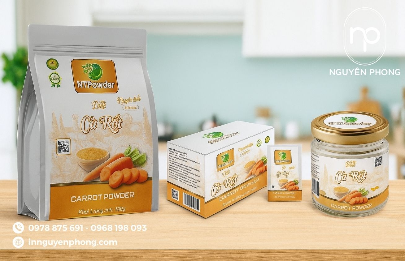 Mẫu hộp giấy đựng bột cà rốt in trọn bộ 